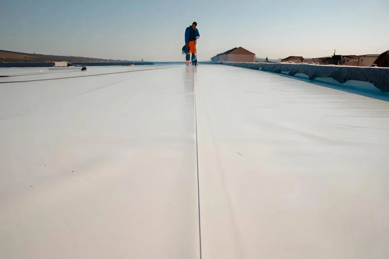 Roof coating crew at work